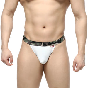 White textured briefs with a camouflage waistband from metromalewear felix thong 7012-00 front view