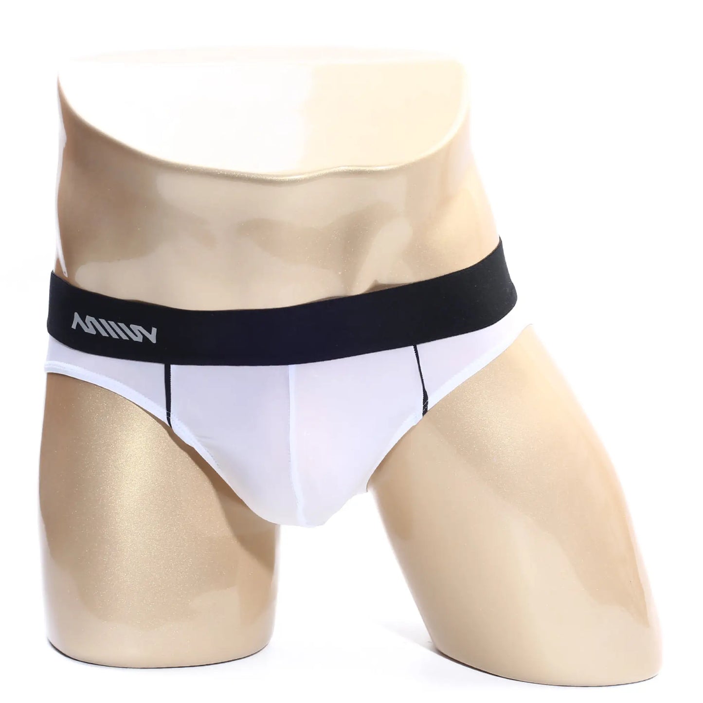 MetroMaleWear flow brief white with black waistband and silver milli logo on elastic for comfortable support