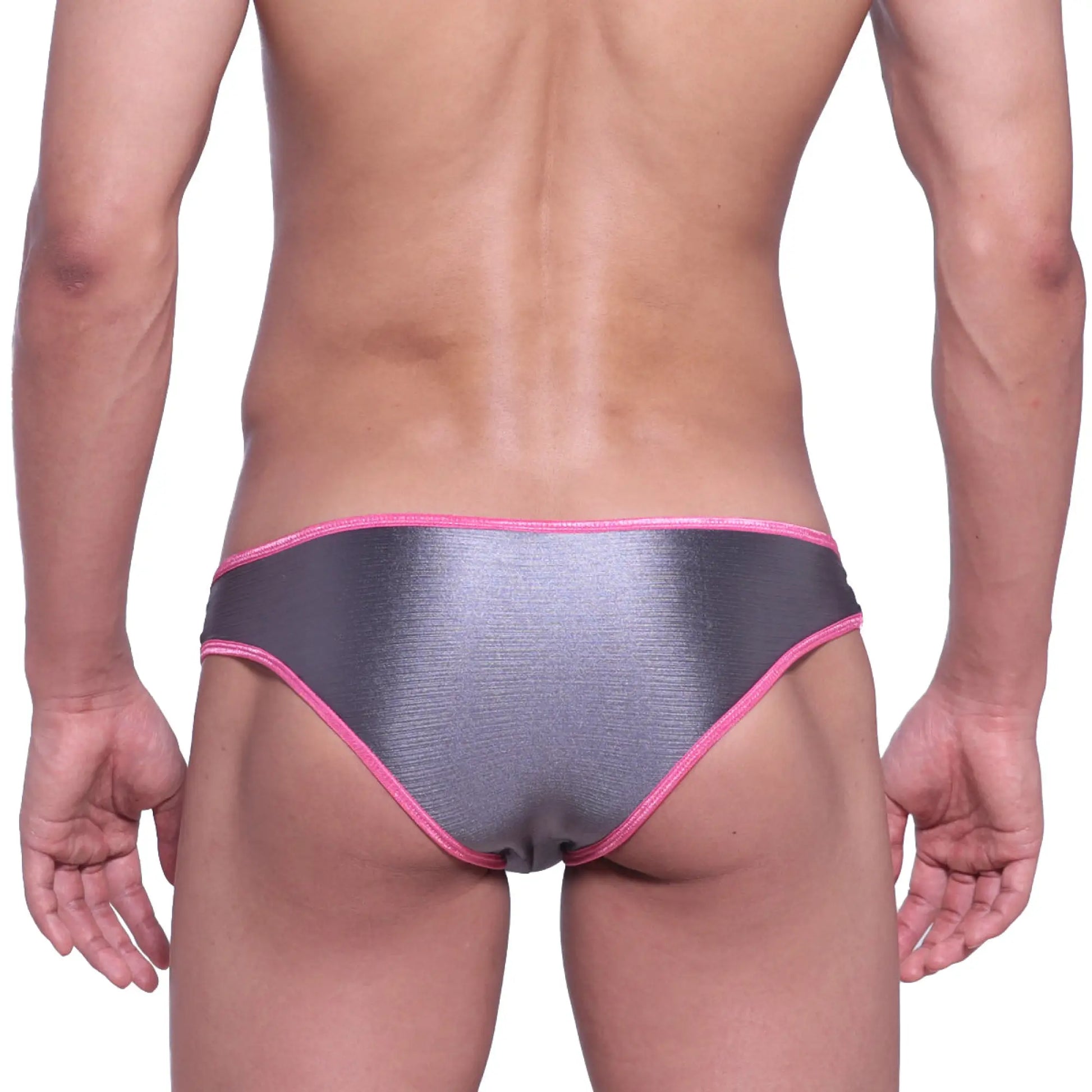 Silver metallic briefs with vibrant pink trim by metromalewear focus brief metal gray 6107-02