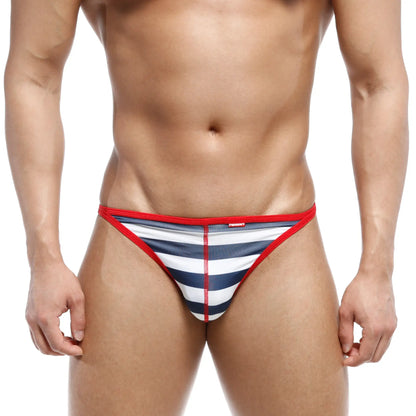 MetroMalewear freedom thong marine blue 6012-82 men’s striped briefs with red elastic waistband front view
