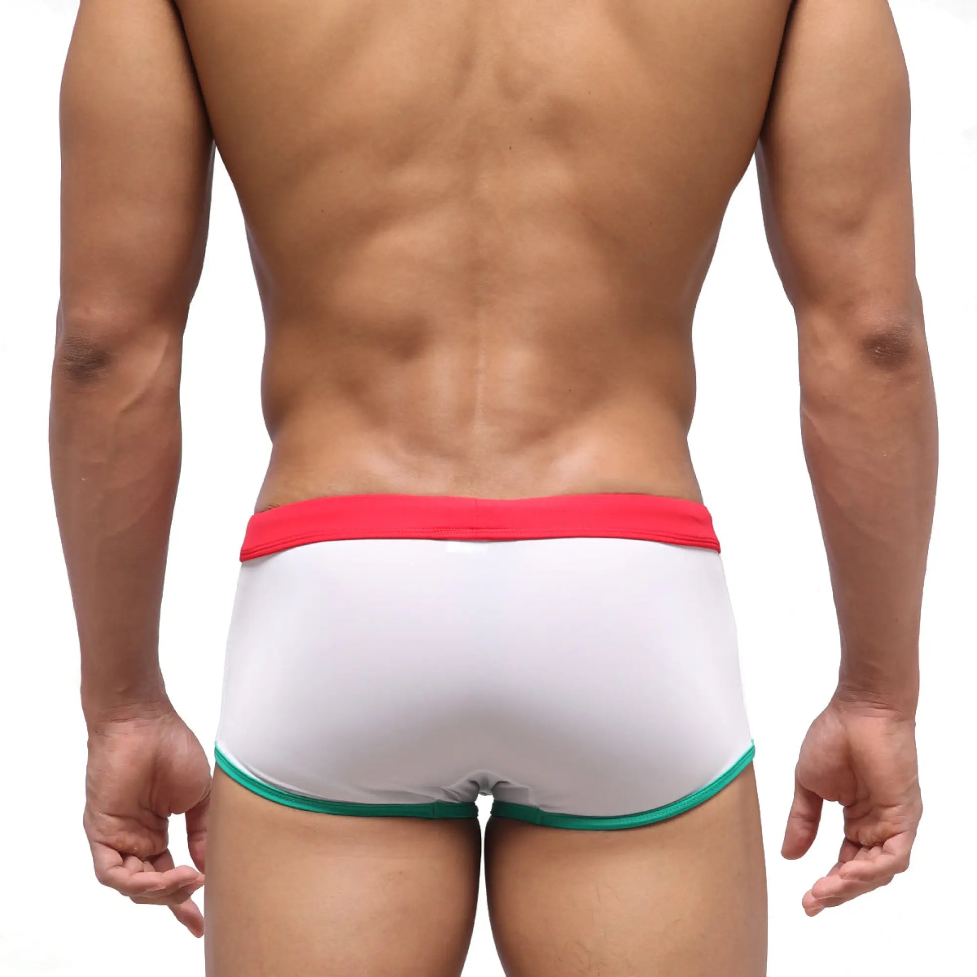 White briefs with a red waistband and green trim from metromalewear fresco swim trunk italy 4944-07 collection