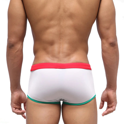 White briefs with a red waistband and green trim from metromalewear fresco swim trunk italy 4944-07 collection