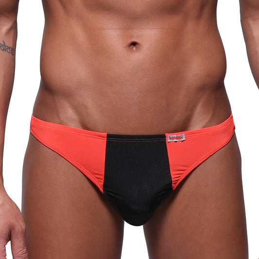 MetroMaleWear fun g coral 6202-14 orange and black two-tone briefs with a red brand tag on the waistband