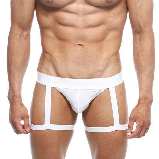 MetroMaleWear garter thong white briefs with a supportive design and three vertical straps for added structure