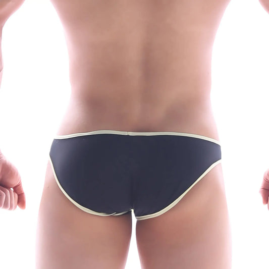 MetroMaleWear Gram Bikini black briefs with cream trim offering comfortable stylish men’s underwear