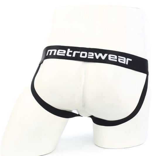 Black metrowear briefs with sleek form fitting design and elastic waistband from metroMalewear grid mesh collection