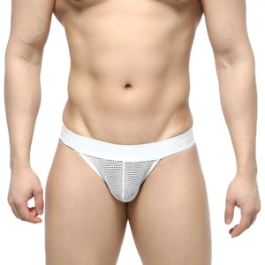 White mesh briefs with a solid white waistband from MetroMaleWear Grid Mesh Thong white 2912-34 product line