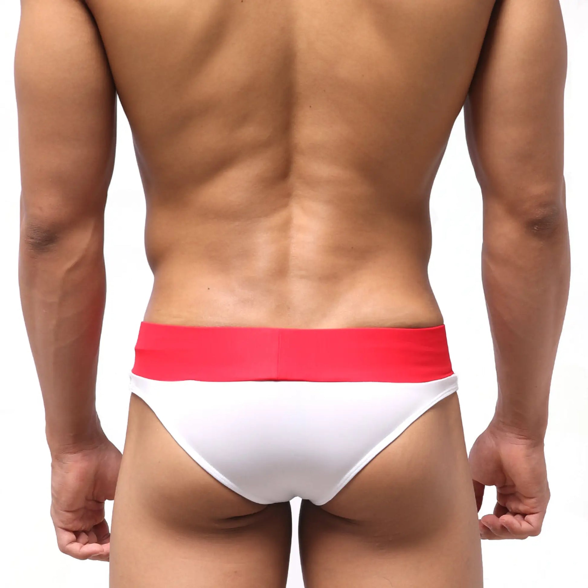 MetroMaleWear halfback swim bikini white with a vibrant red waistband designed for comfortable beachwear