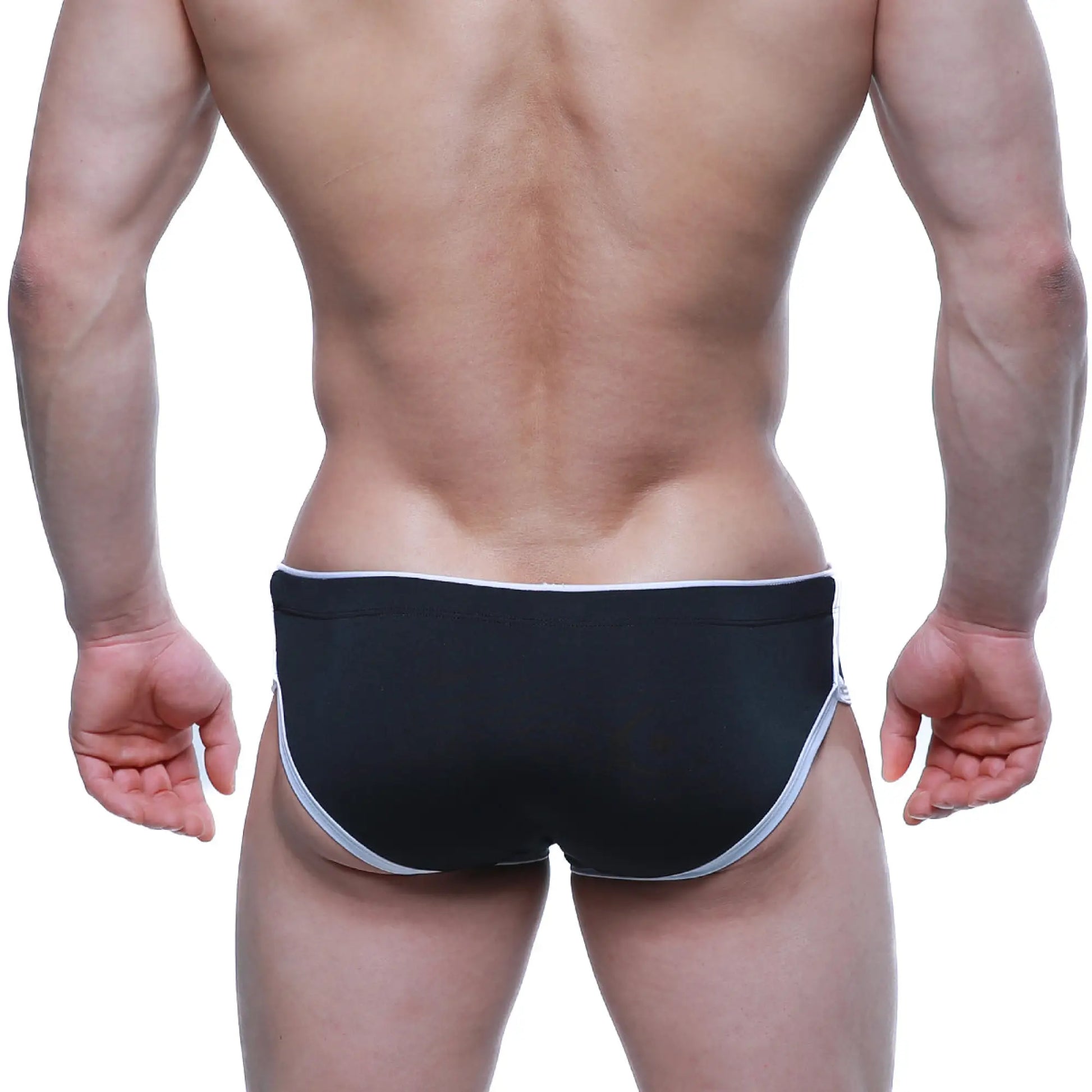 Black briefs with white trim metro male wear havana short boxer black 2323-20 front view