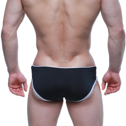 Black briefs with white trim metro male wear havana short boxer black 2323-20 front view