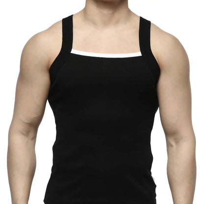MetroMaleWear hummer tank top black with white trim along neckline and armholes in a comfortable fabric