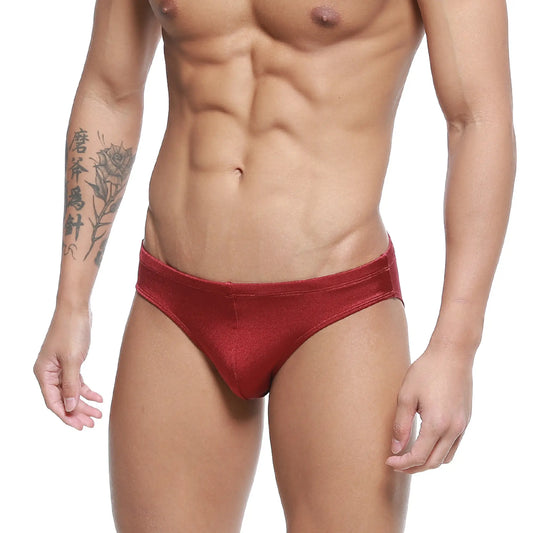 MetroMaleWear Hunter swim brief burgundy in red shiny fabric designed for comfortable swimwear use