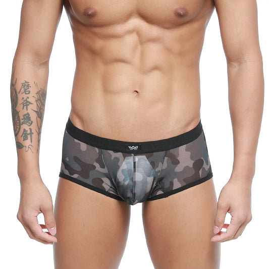 MetroMaleWear iberico trunk camo 2127-90 black and gray camouflage mesh briefs with black elastic waistband front view