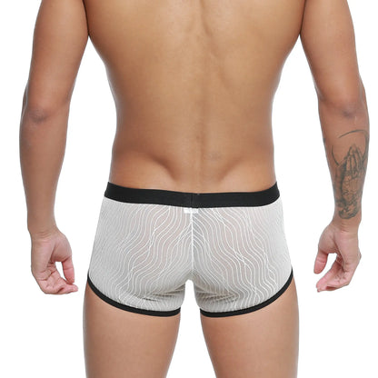 MetroMalewear iberico trunk ivory sheer white boxer briefs with black trim and wavy line pattern