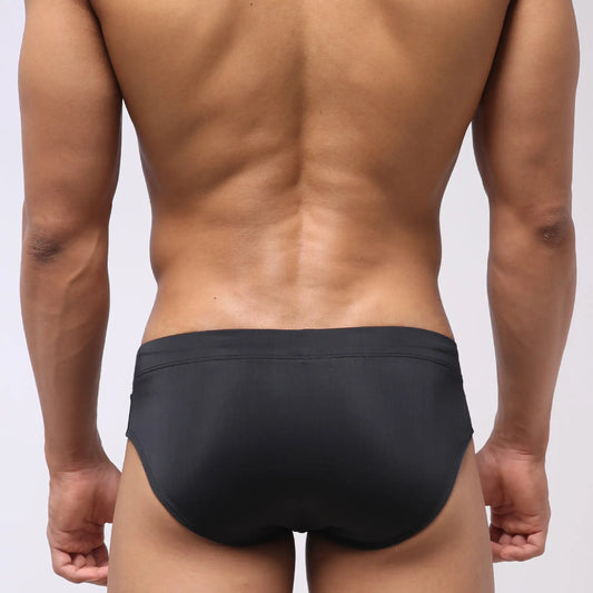 MetroMaleWear Ibiza swim brief metal silver 4928-30 black swim trunks with smooth form fitting design