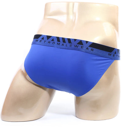 MetroMaleWear Inferno bikini royal blue briefs with black waistband and white metromalewear logo for comfortable fit