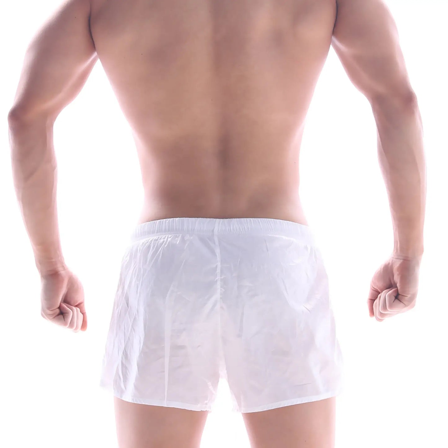Metro malewear iron sports short white 4703-00 sheer mesh swim trunks with elastic waistband front side view