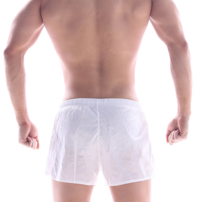 Metro malewear iron sports short white 4703-00 sheer mesh swim trunks with elastic waistband front side view
