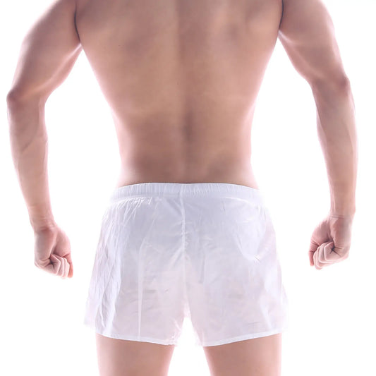 Metro malewear iron sports short white 4703-00 sheer mesh swim trunks with elastic waistband front side view