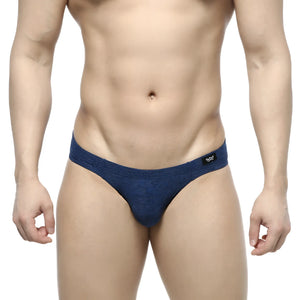 Navy blue textured MetroMaleWear Jacquard Bikini briefs with a small black logo on the waistband in royal 5103-16