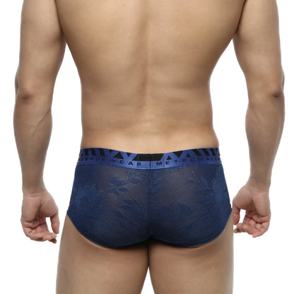 Blue lace jacquard trunk underwear for men with a patterned waistband by MetroMaleWear royal 2026-18