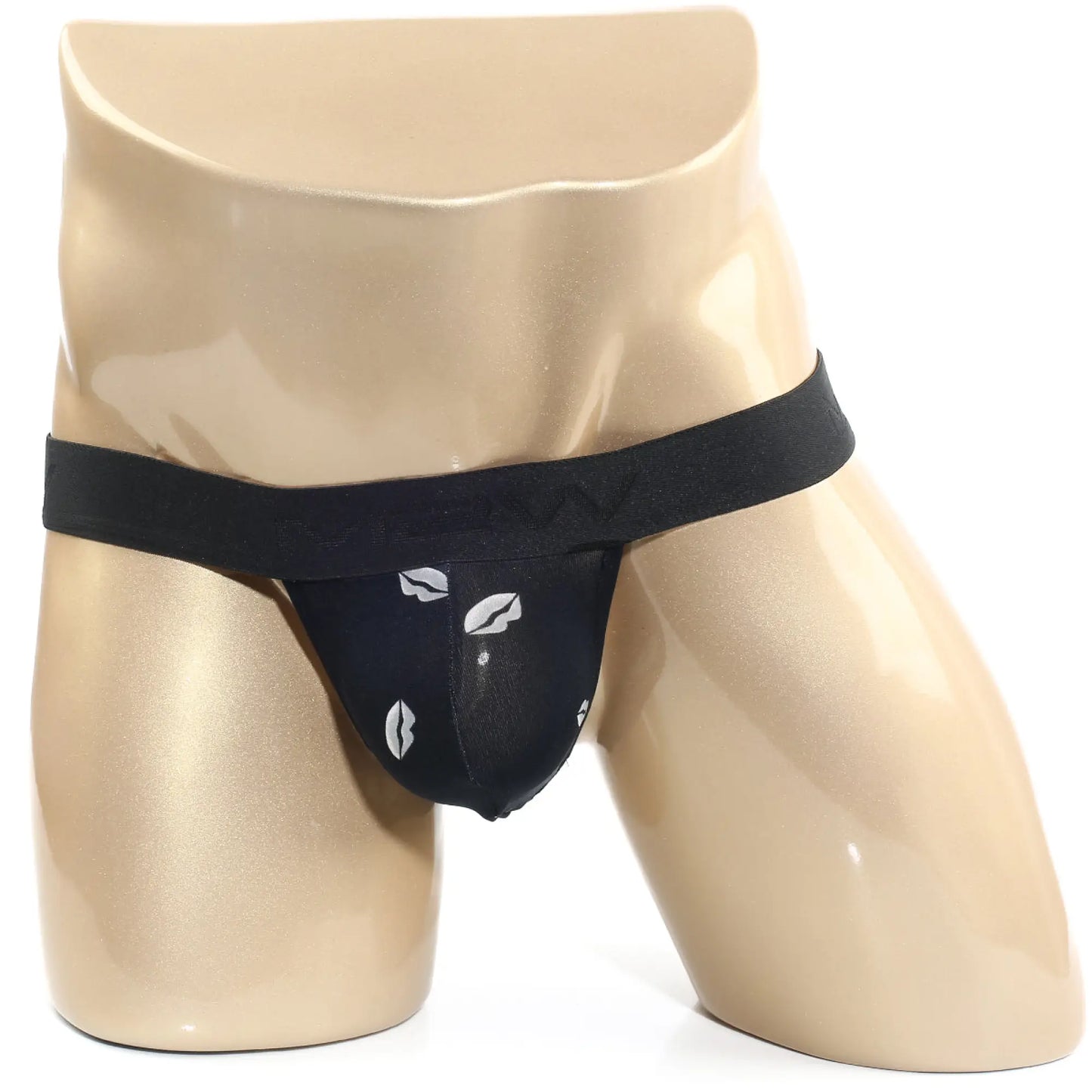 Black lace thong with white lip print design by MetroMaleWear ideal for stylish intimate wear