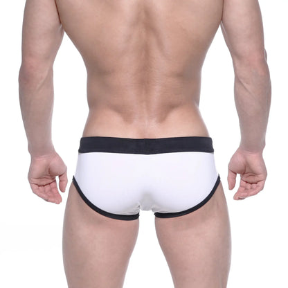White briefs with black trim metro malewear korean flag swim briefs 4960-43 for swimming and beachwear