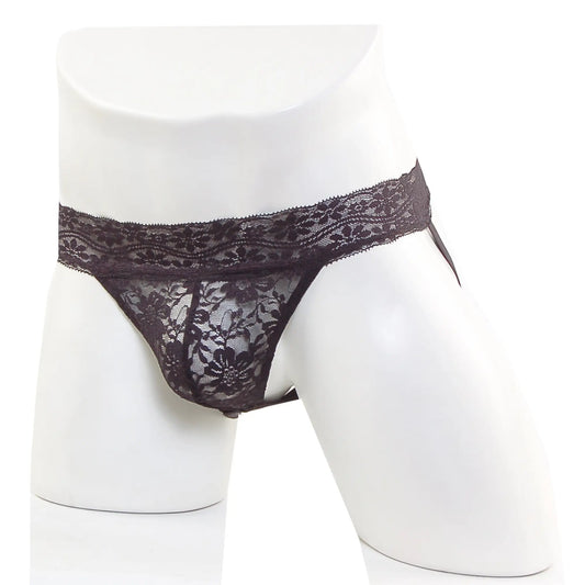 Metro malewear lace jock strap black 2911-71 featuring black lace thong with intricate floral patterns and sheer design