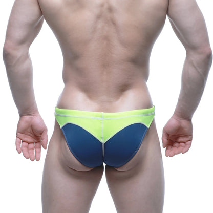 MetroMalewear laguna swim bikini navy in vibrant neon green and deep blue with a sleek two-tone modern design