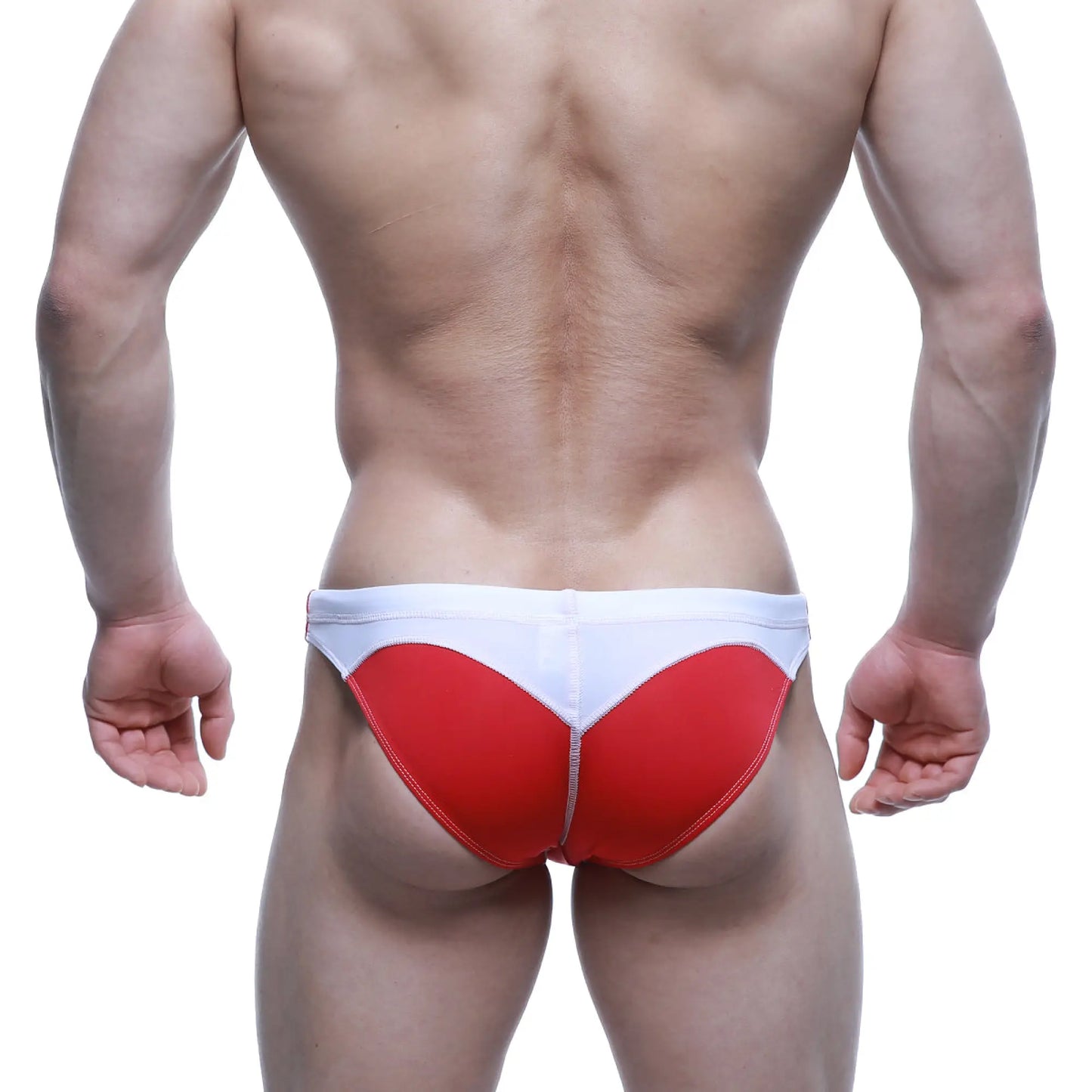 MetroMaleWear Laguna swim bikini red athletic briefs with white heart-shaped design for performance swimwear