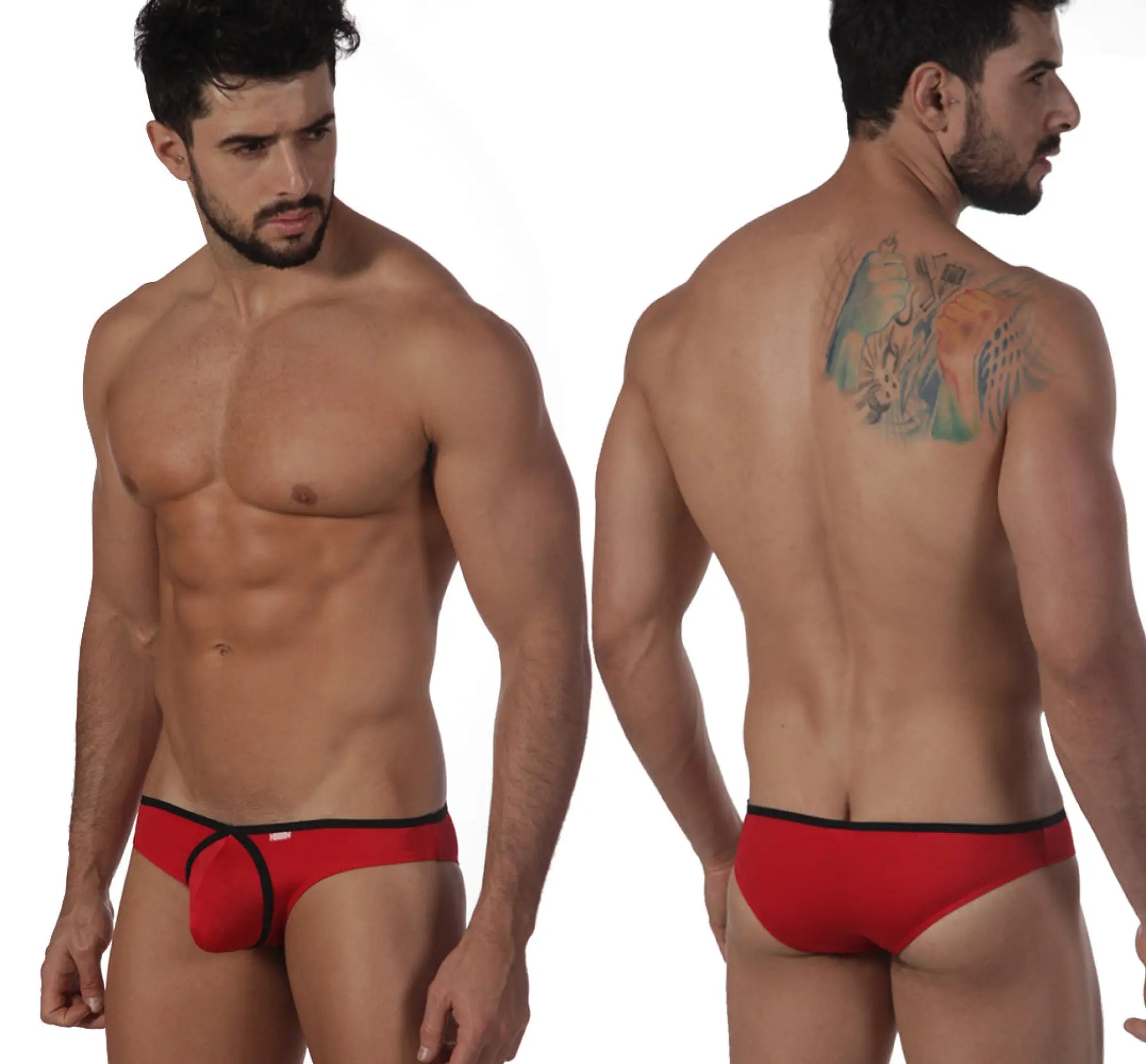Red men’s briefs with black trim from metro malewear lasso bikini crimson 2009-12 collection