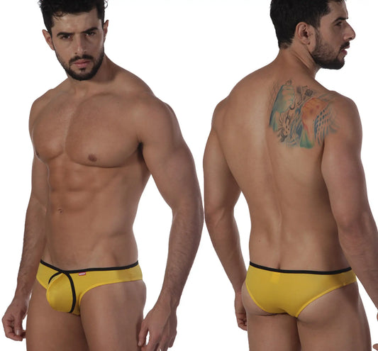 Yellow athletic briefs with black trim and front pouch design from MetroMaleWear lasso bikini 2009-15 collection
