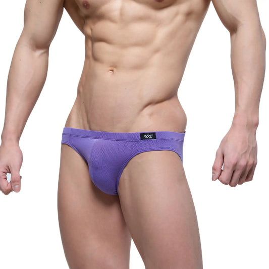 Metro male wear lavender bikini 5103-m19 purple textured briefs with black logo on waistband front view