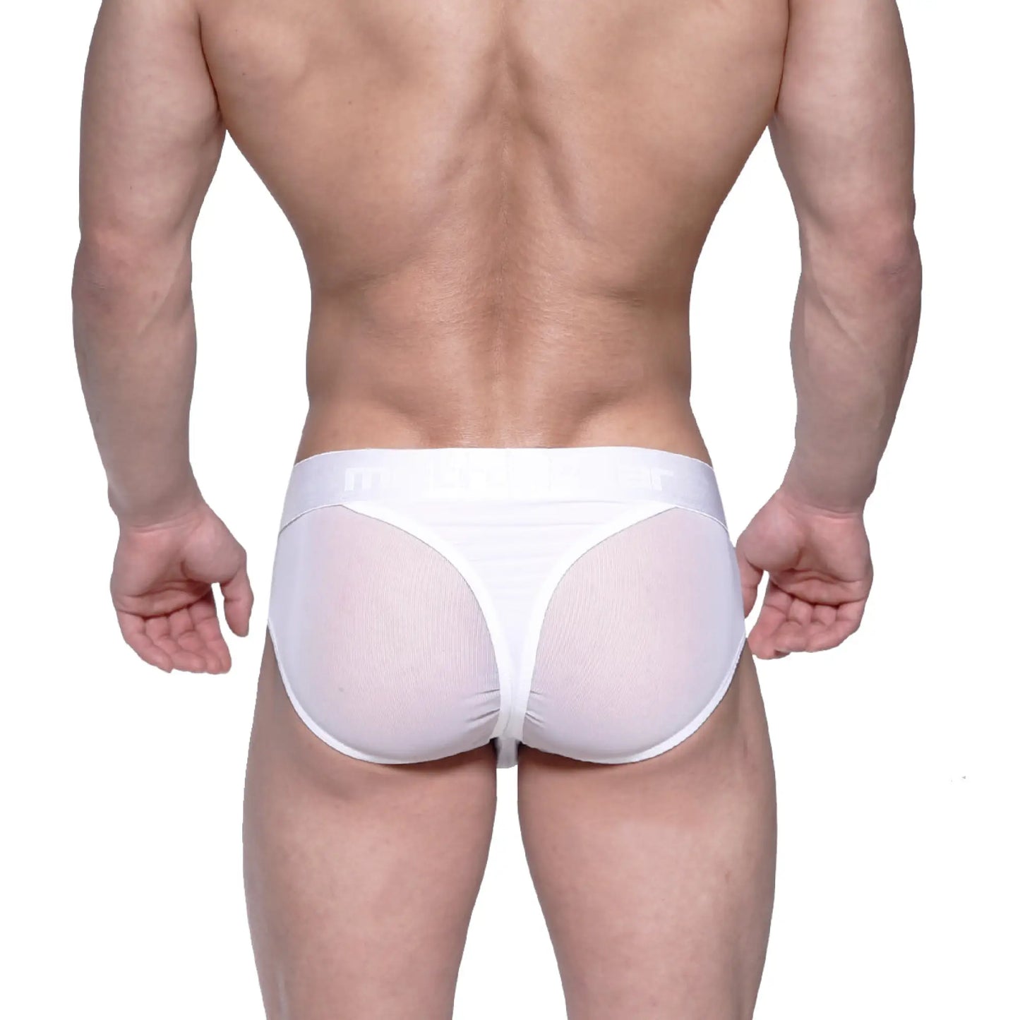 MetroMaleWear Layered hip brief in white features white mesh fabric with a solid white waistband for comfort
