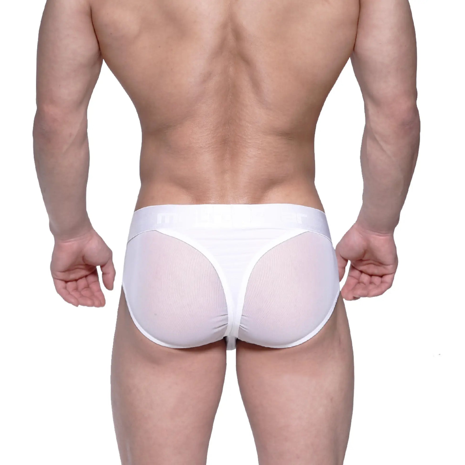 MetroMaleWear Layered hip brief in white features white mesh fabric with a solid white waistband for comfort