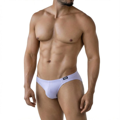 White metroMalewear lilac bikini briefs with black logo waistband made from soft breathable fabric