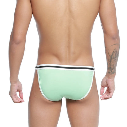 Metro malewear link bikini briefs in mint green with black and white striped waistband for comfortable everyday wear