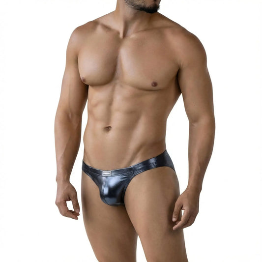 Metro malewear liquid bikini 5103-m82 shiny metallic blue briefs with sleek form-fitting design