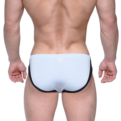 MetroMaleWear Lobo hip brief light blue swim trunks with black trim designed for comfortable water use