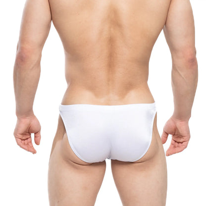 White form-fitting swim trunks with a smooth seamless design from MetroMaleWear lollipop swim bikini 4987-00 front view