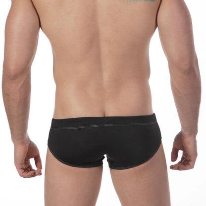 MetroMaleWear lowrise swim brief black 4917-20 with white stitching on waistband and leg openings for men
