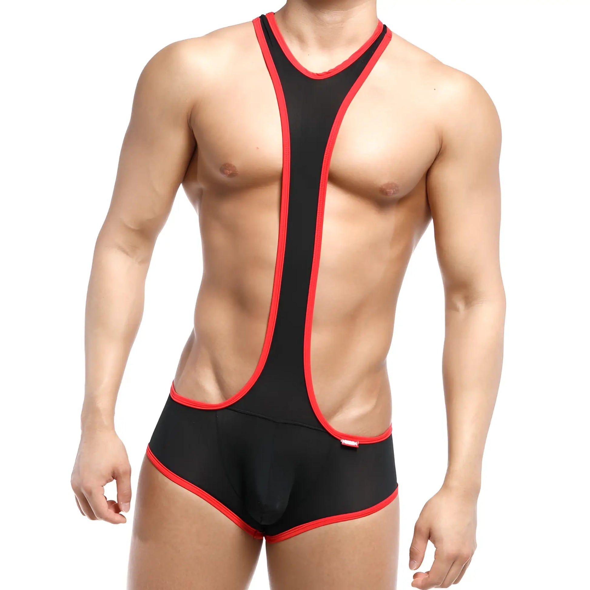 MetroMaleWear Acme singlet red 0010-12 is a black and red sleek form-fitting wrestling singlet for athletic use