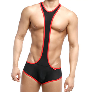 MetroMaleWear Acme singlet red 0010-12 is a black and red sleek form-fitting wrestling singlet for athletic use