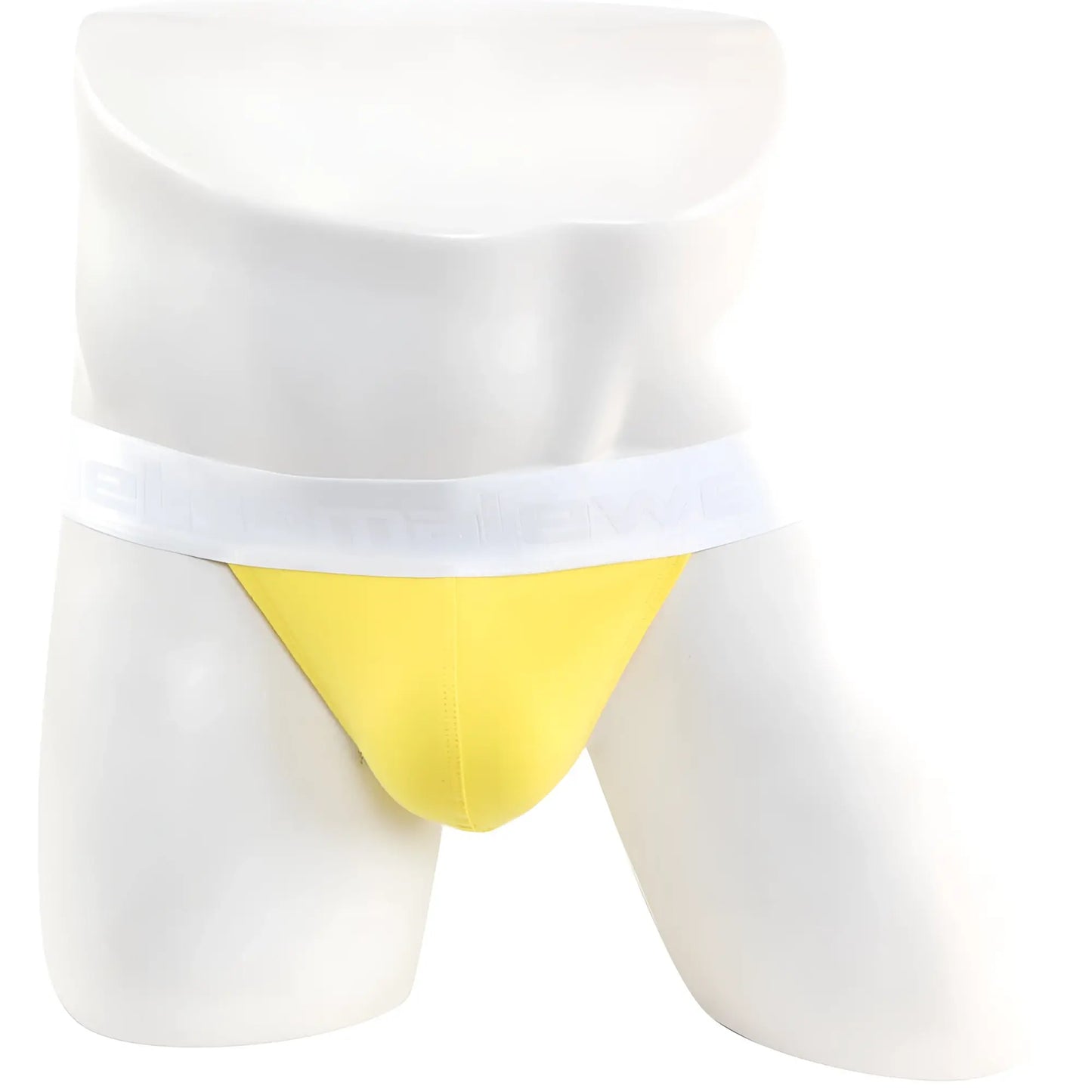 Bright yellow form-fitting briefs with white elastic waistband from metromalewear asian bikini 3pack 3004-3pk collection