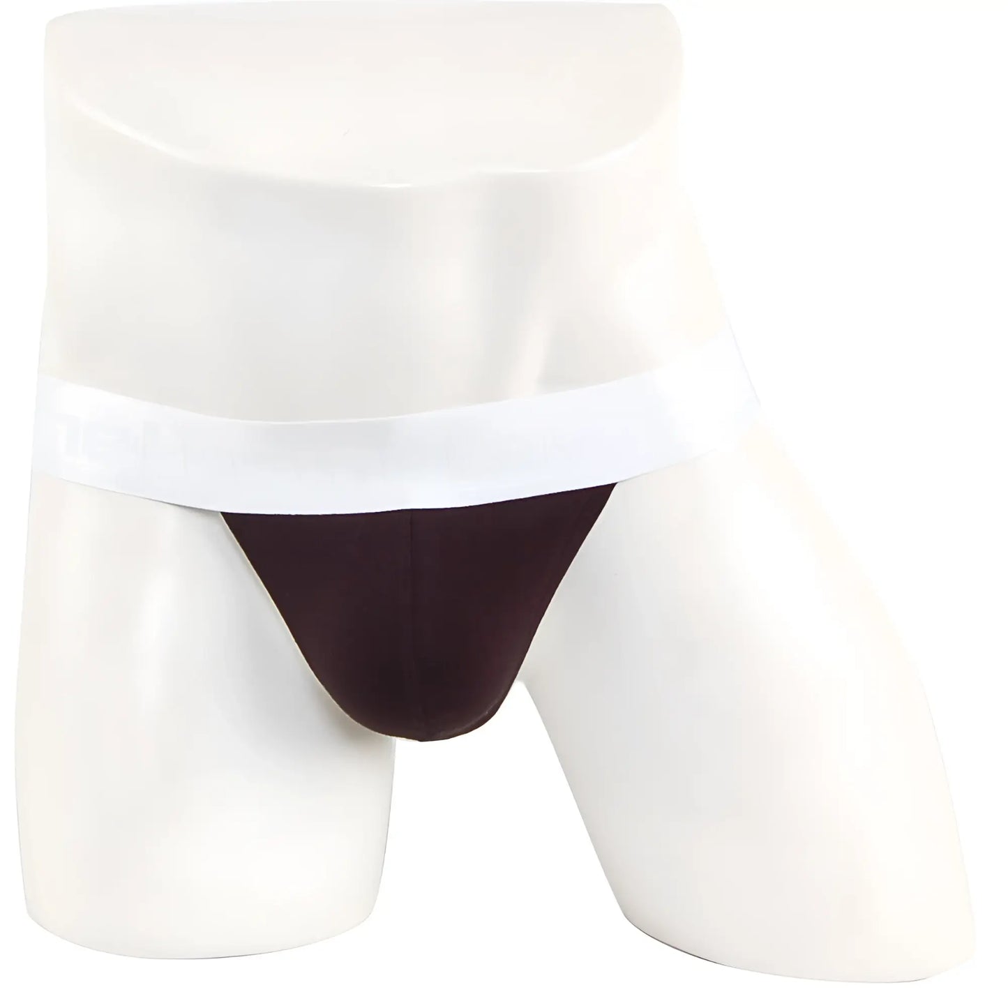 Dark brown briefs with white waistband on mannequin metroMalewear asian bikini 3pack 3004-3pk