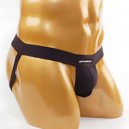 Black metromalewear thong made of smooth stretchy fabric with a sleek minimalist design showing the back side