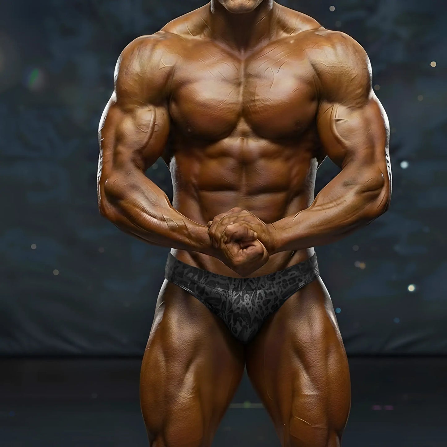 A dark gray patterned athletic brief with subtle intricate design from MetroMaleWear MetroMuscleWear basic competition suit