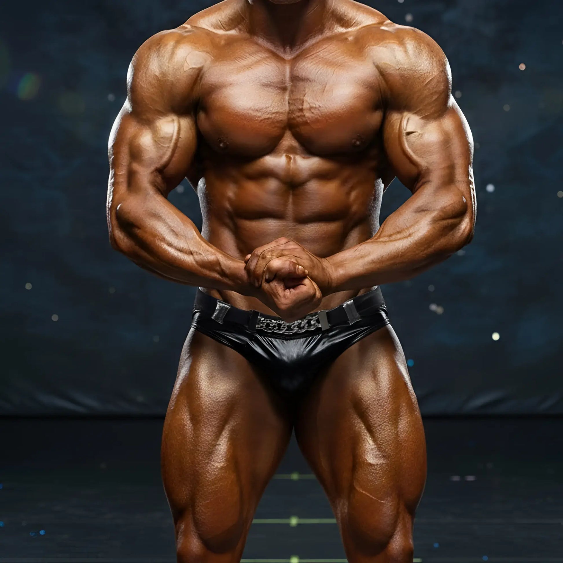 Black leather briefs with a silver chain belt buckle from MetroMaleWear MetroMuscleWear Cadena Competition Suit 4974-19