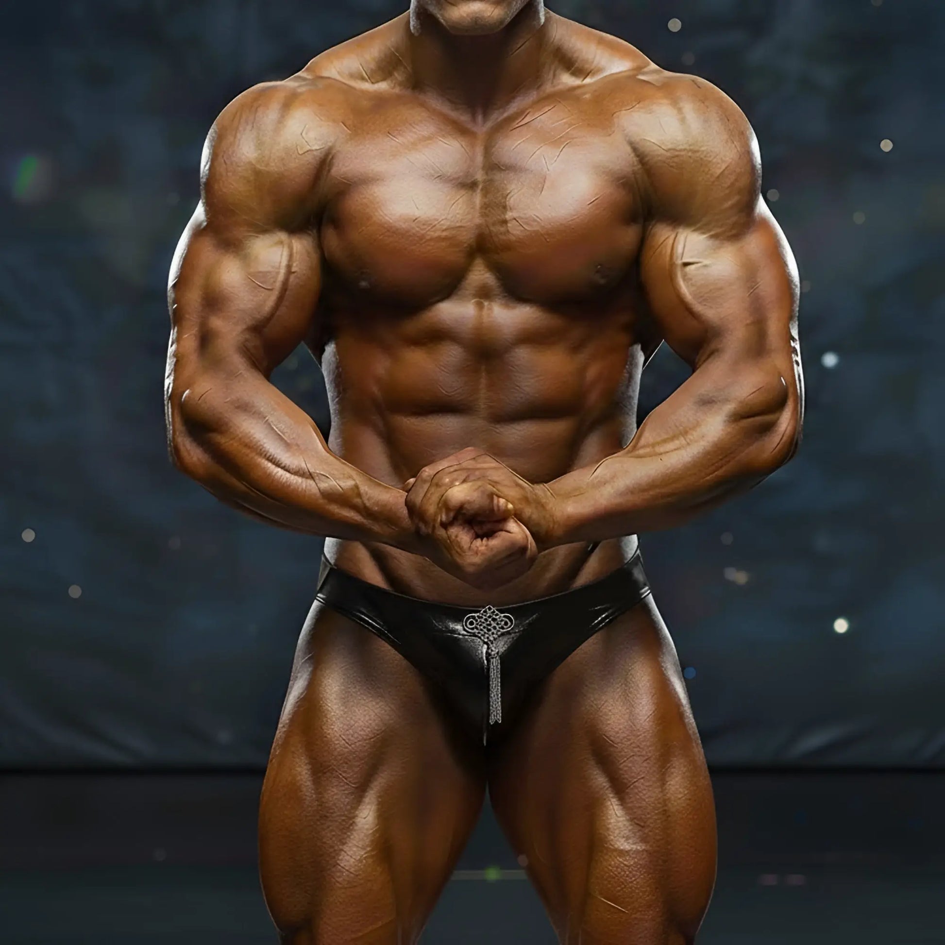 Black leather briefs with silver keyhole design front by metromalewear metromusclewear competition suit black 4974-20