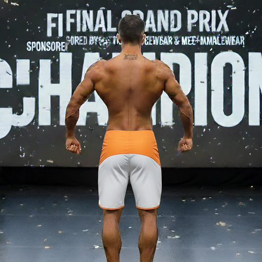 MetroMaleWear Cordoba physique board short in orange and white with contrasting orange waistband for athletic use